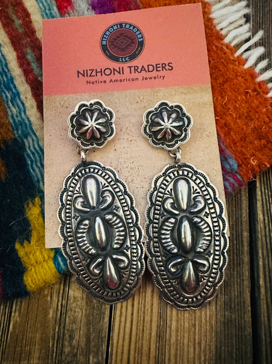 Handcrafted Sterling Silver Concho Dangle Earrings