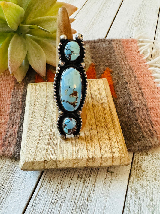 Handcrafted Golden Hills Turquoise & Sterling Silver Ring Size 6.5 by Kathleen Livingston