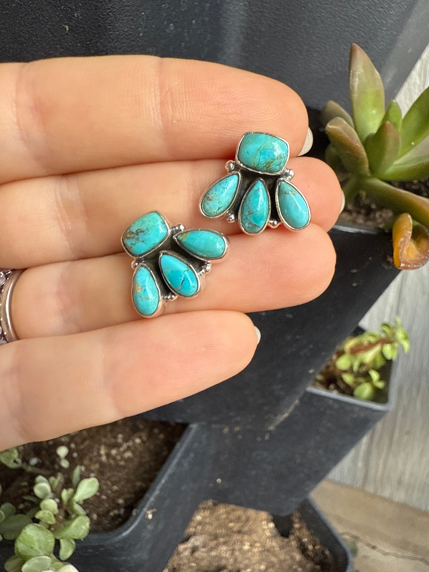 Handmade Kingman Turquoise & Sterling Silver 4 Stone Earrings style 2