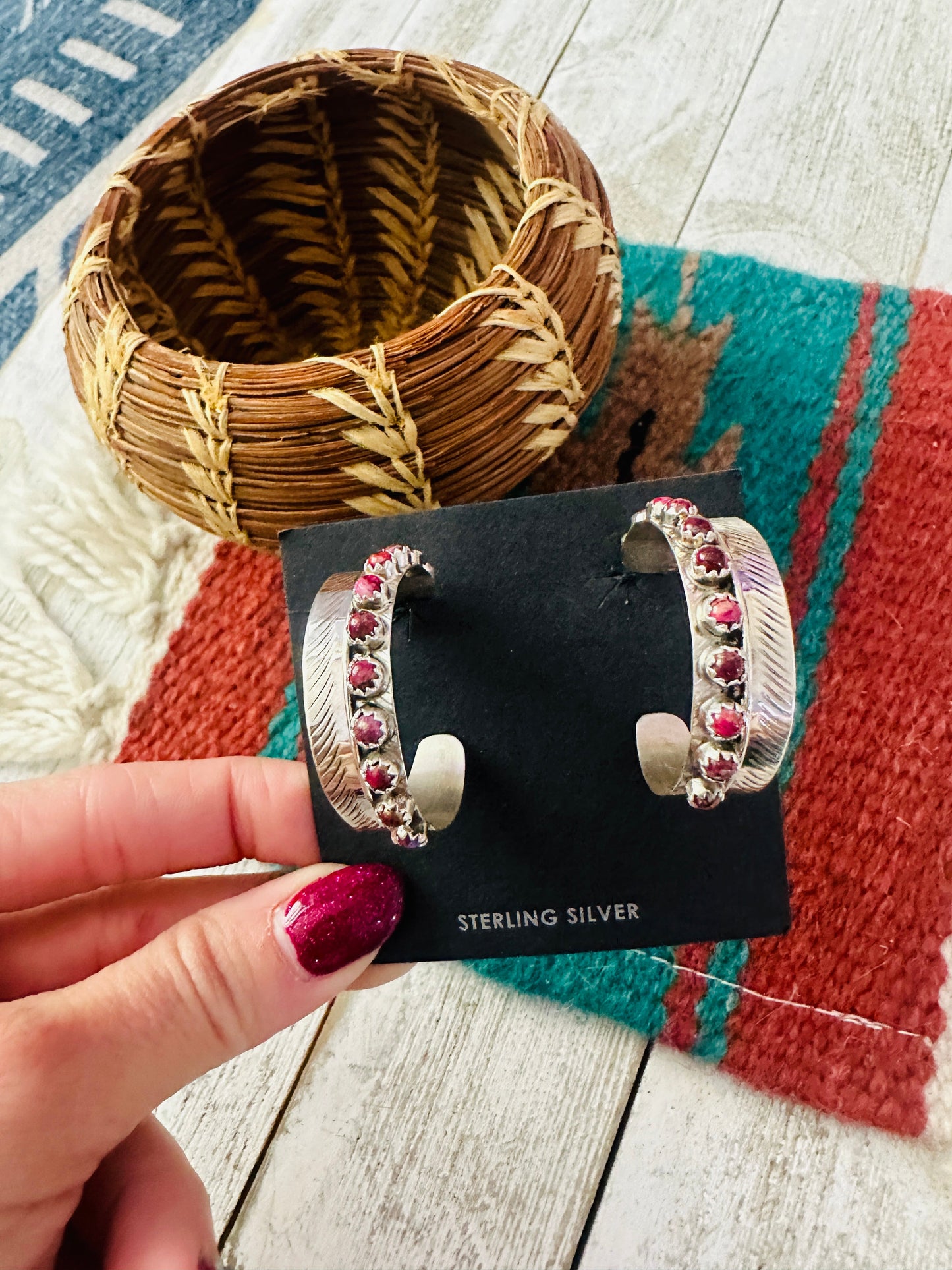 Handcrafted Purple Spiny & Sterling Silver Hoop Earrings
