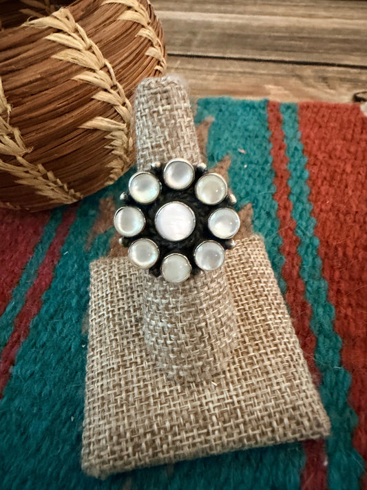 Handcrafted Mother of Pearl & Sterling Silver Cluster Ring Size 8.5