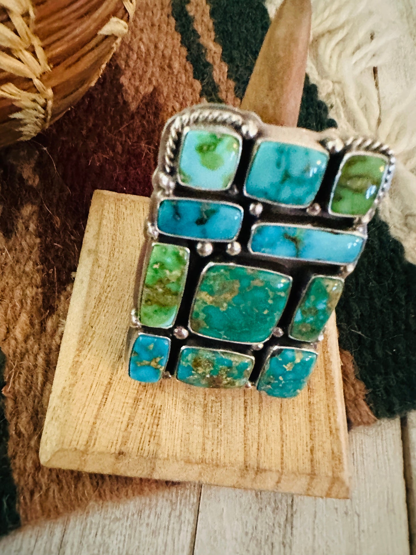 Handcrafted Sonoran Mountain Turquoise & Sterling Silver Adjustable Cluster Ring