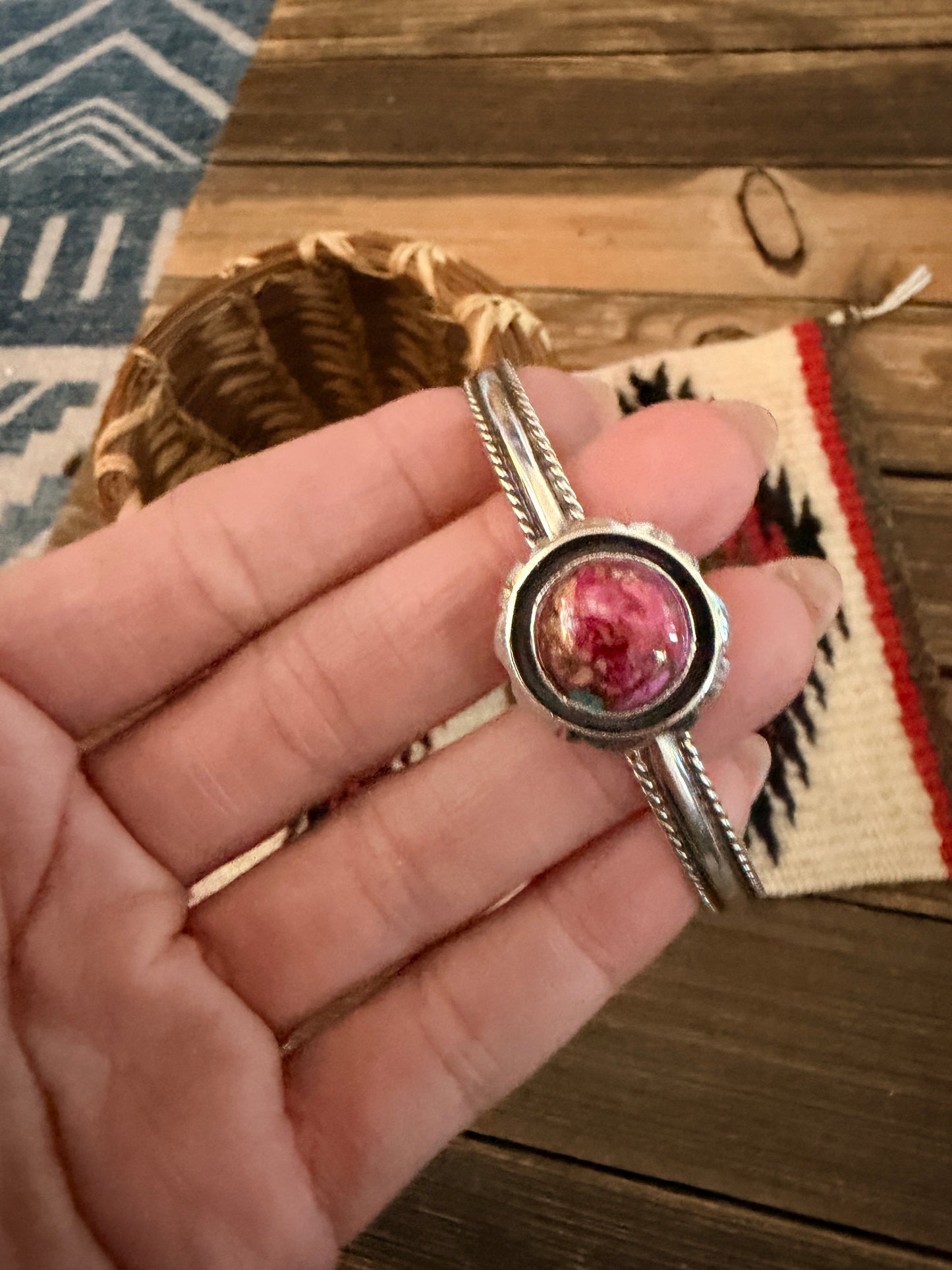 Handcrafted Pink Dream Mojave & Sterling Silver Cuff Bracelet