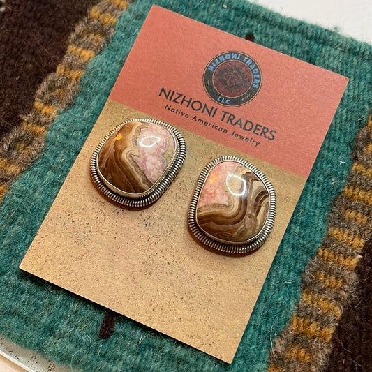 Navajo Sterling Silver & Rhodochrosite Stone Post Earrings