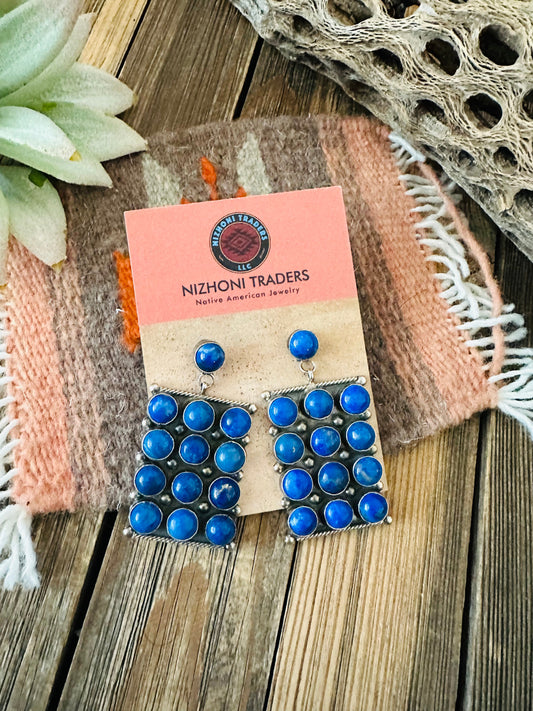 Handcrafted Lapis & Sterling Silver Cluster Dangle Earrings