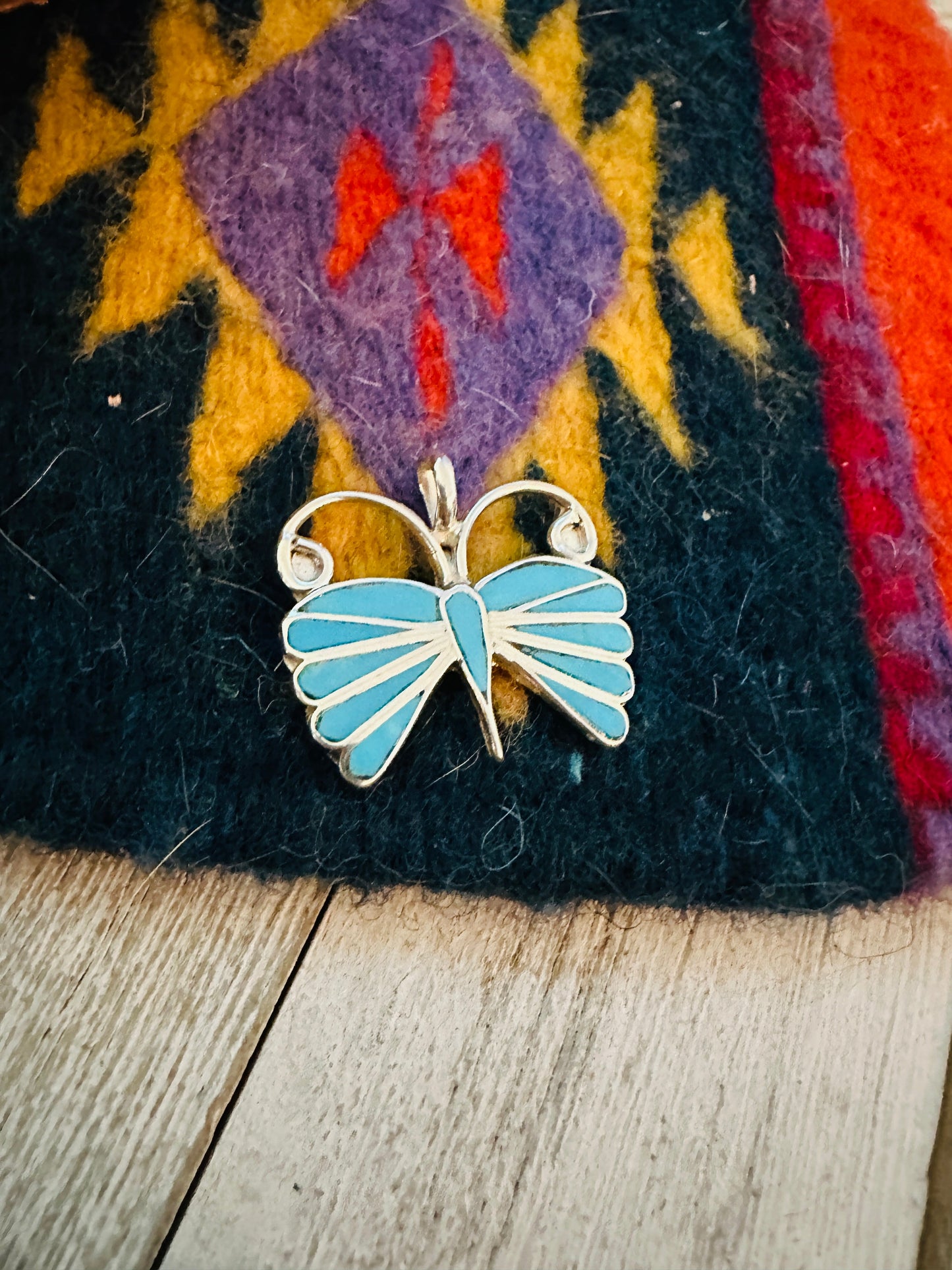 Handcrafted Sterling Silver & Turquoise Inlay Butterfly Pendant
