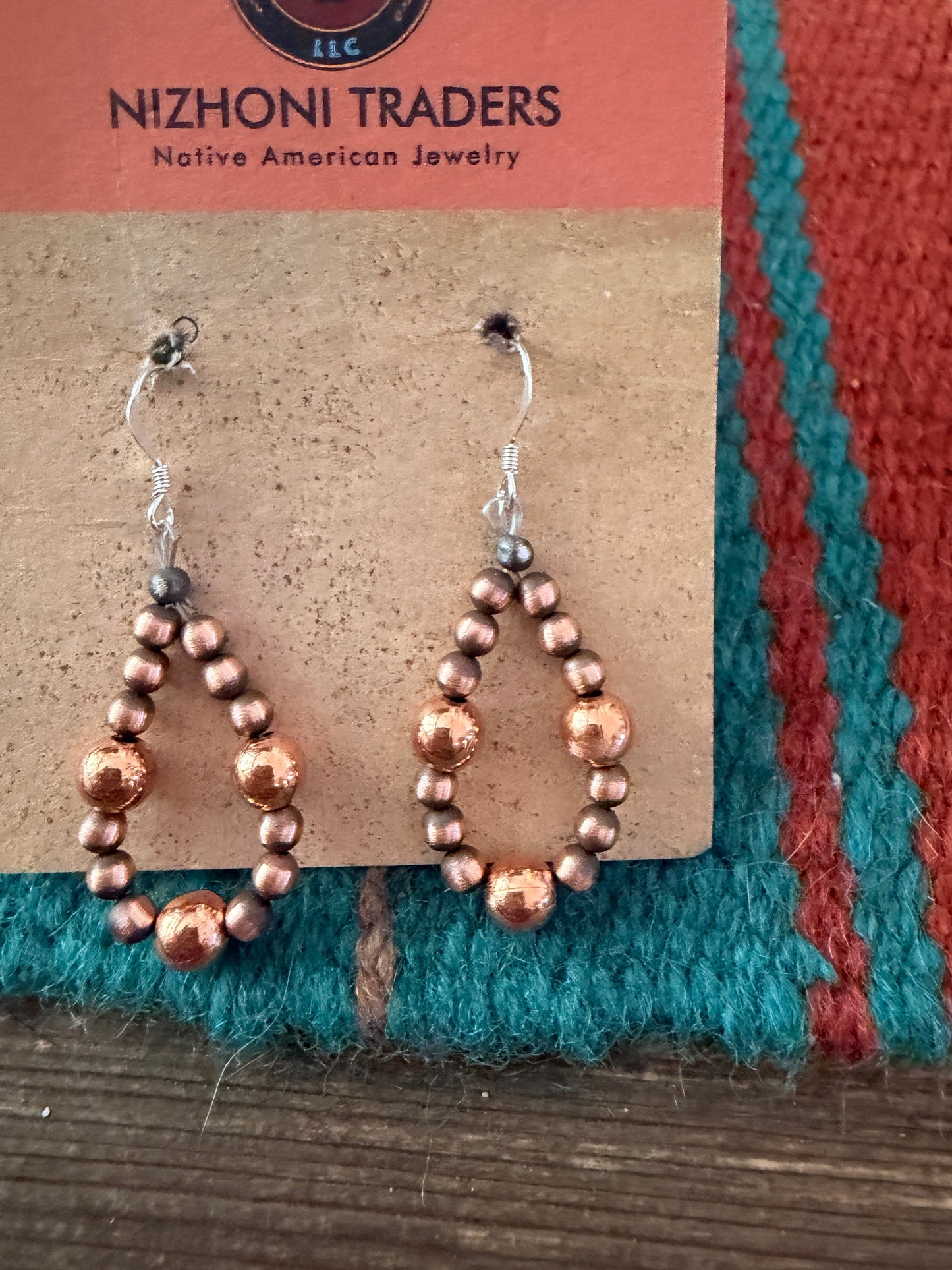 Handcrafted Copper Beaded Dangle Hoop Earrings