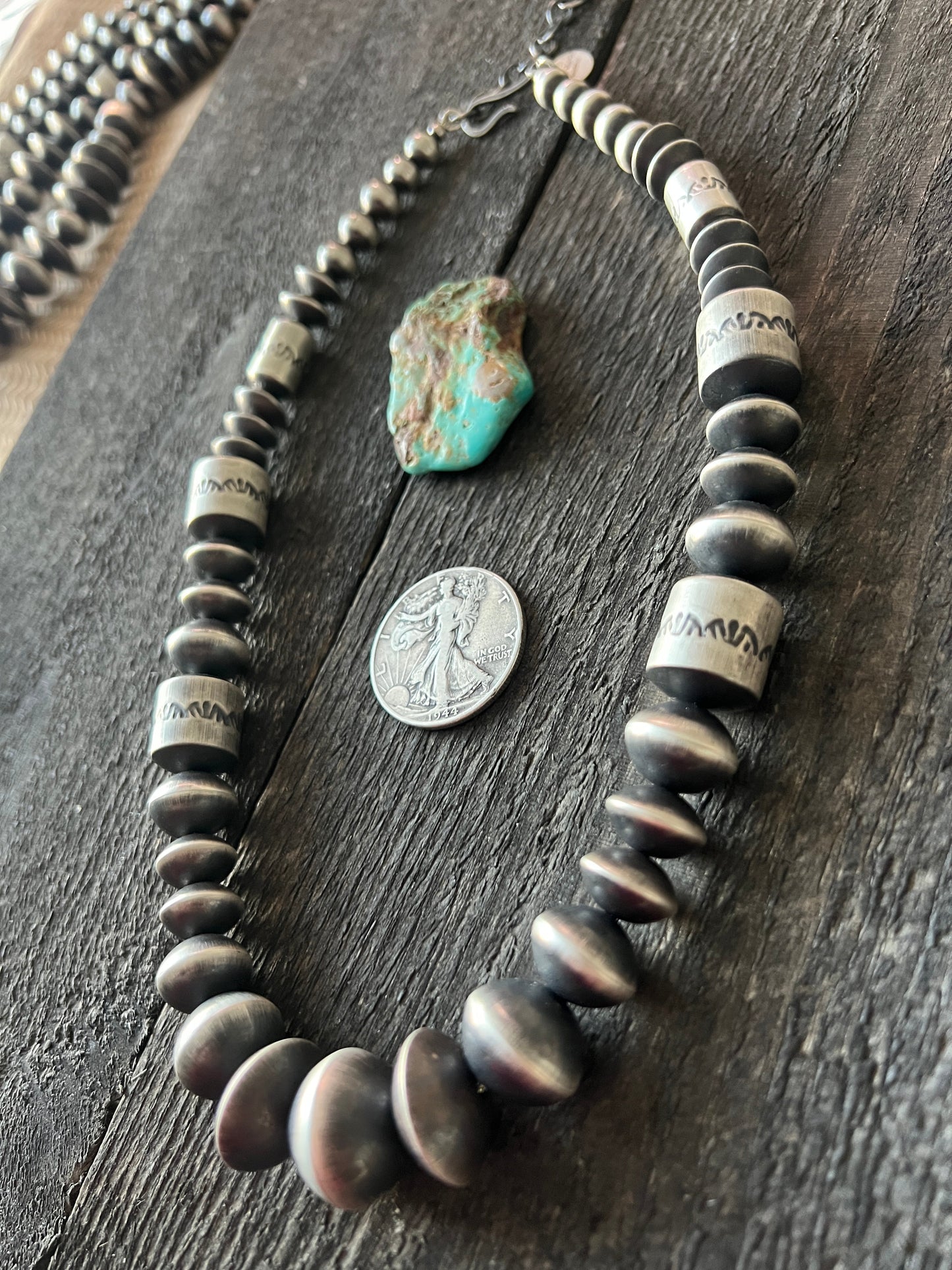 Handcrafted Sterling Silver Single Strand Beaded Statement Necklace by Rose Martin, 20” + 2”