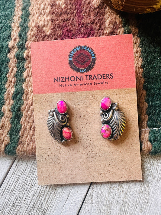Handcrafted Sterling Silver & Pink Mojave Post Dangle Earrings