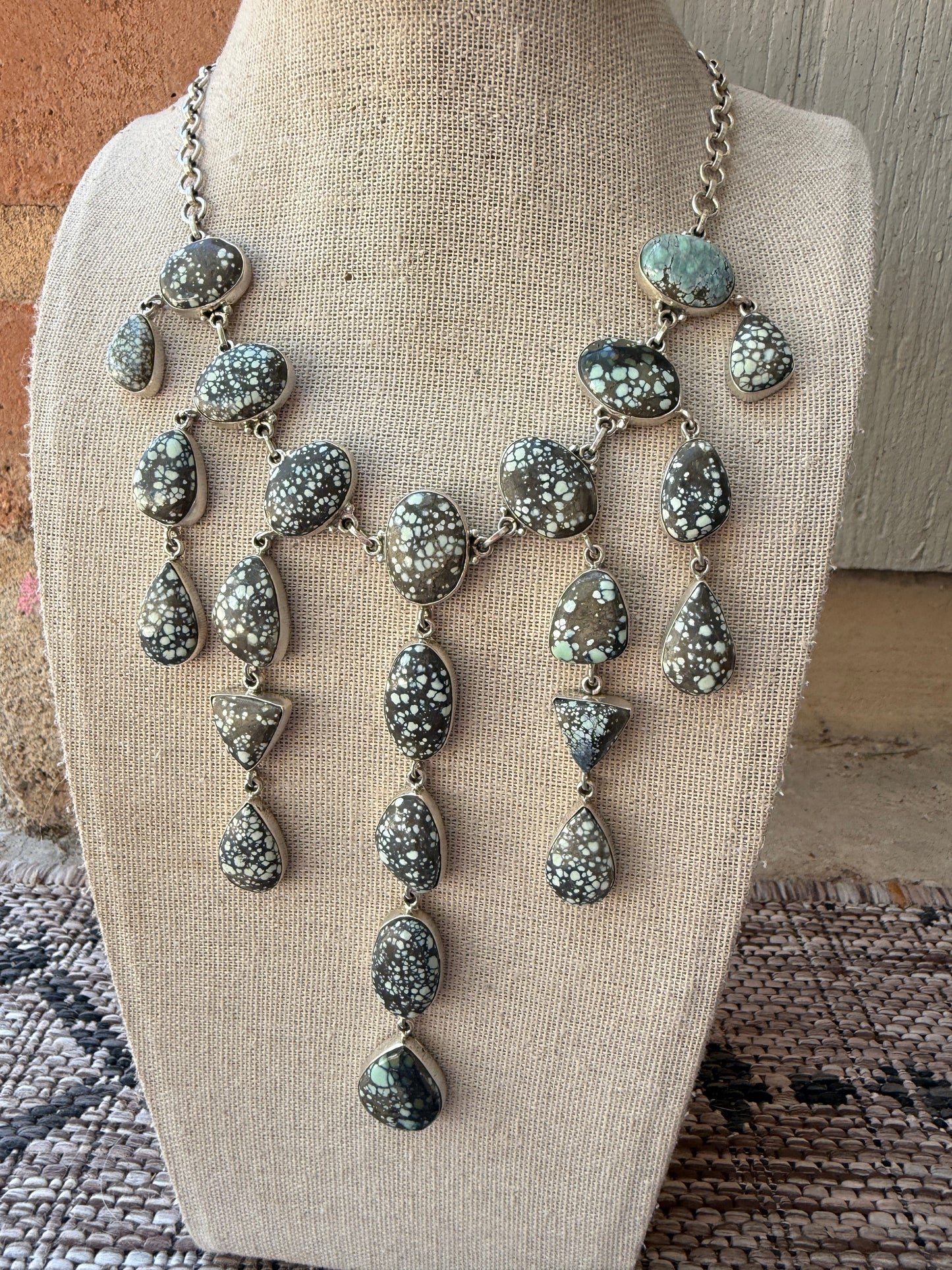 Handmade Sterling Silver Starfox Variscite Waterfall Necklace Signed Nizhoni