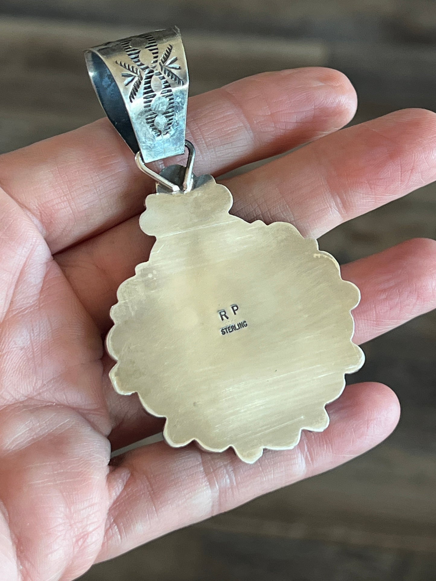 Apache Made Sterling Silver and Hubei Turquoise Cluster Pendant by Rosella Paxson