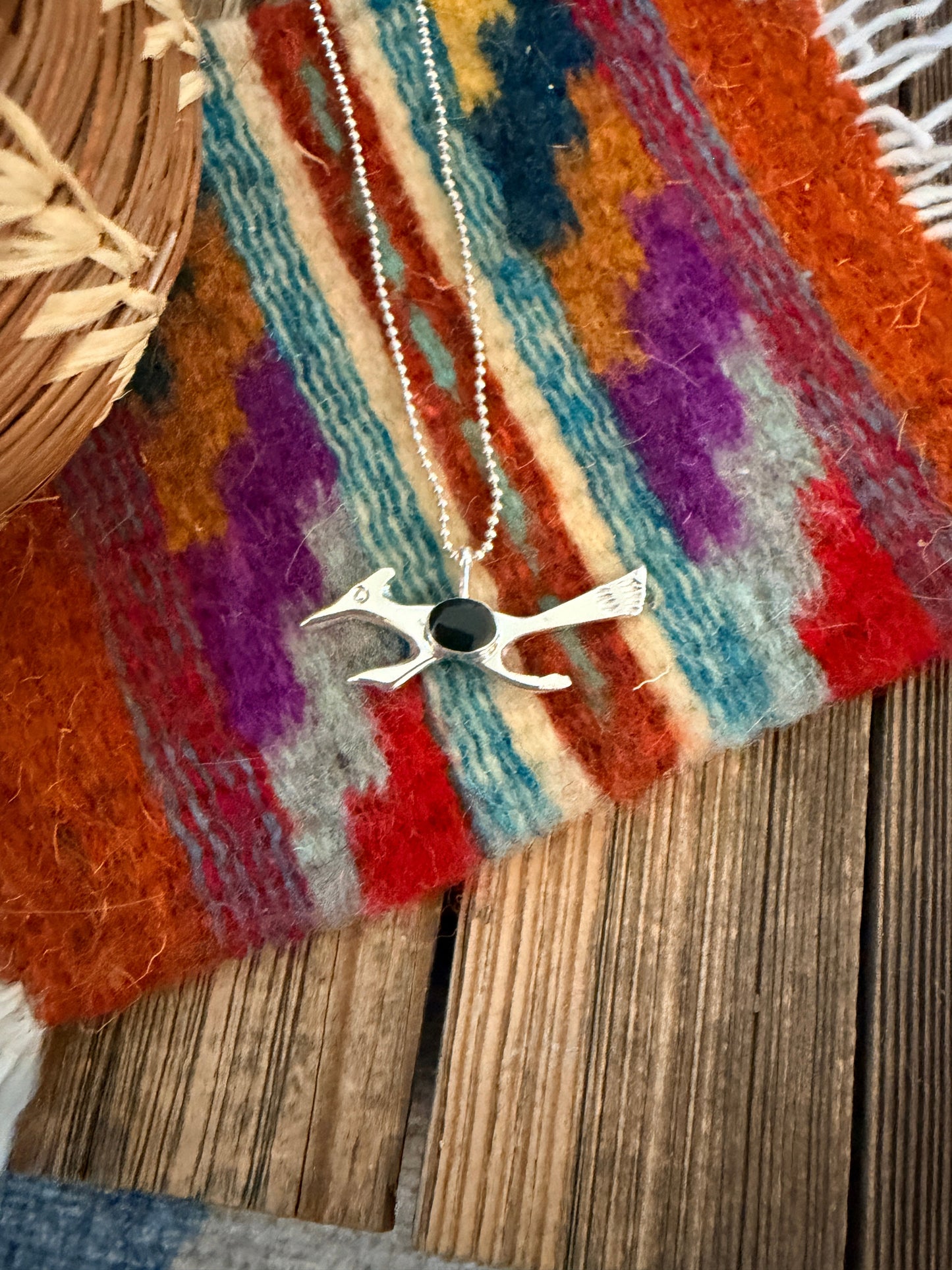 Handcrafted Sterling Silver & Onyx Road Runner Pendant by Joseph Martinez