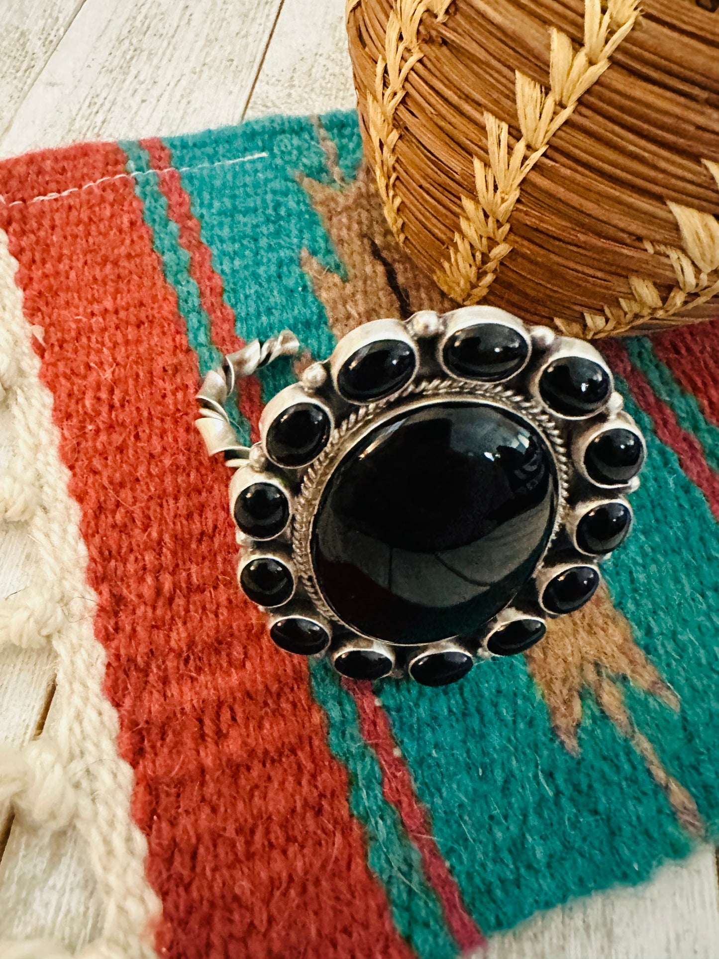 Handcrafted Sterling Silver & Onyx Cluster Cuff Bracelet