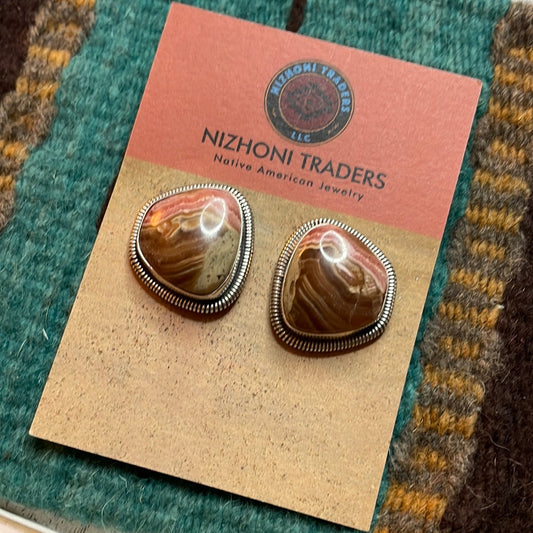 Handcrafted Sterling Silver & Rhodochrosite Stone Post Earrings