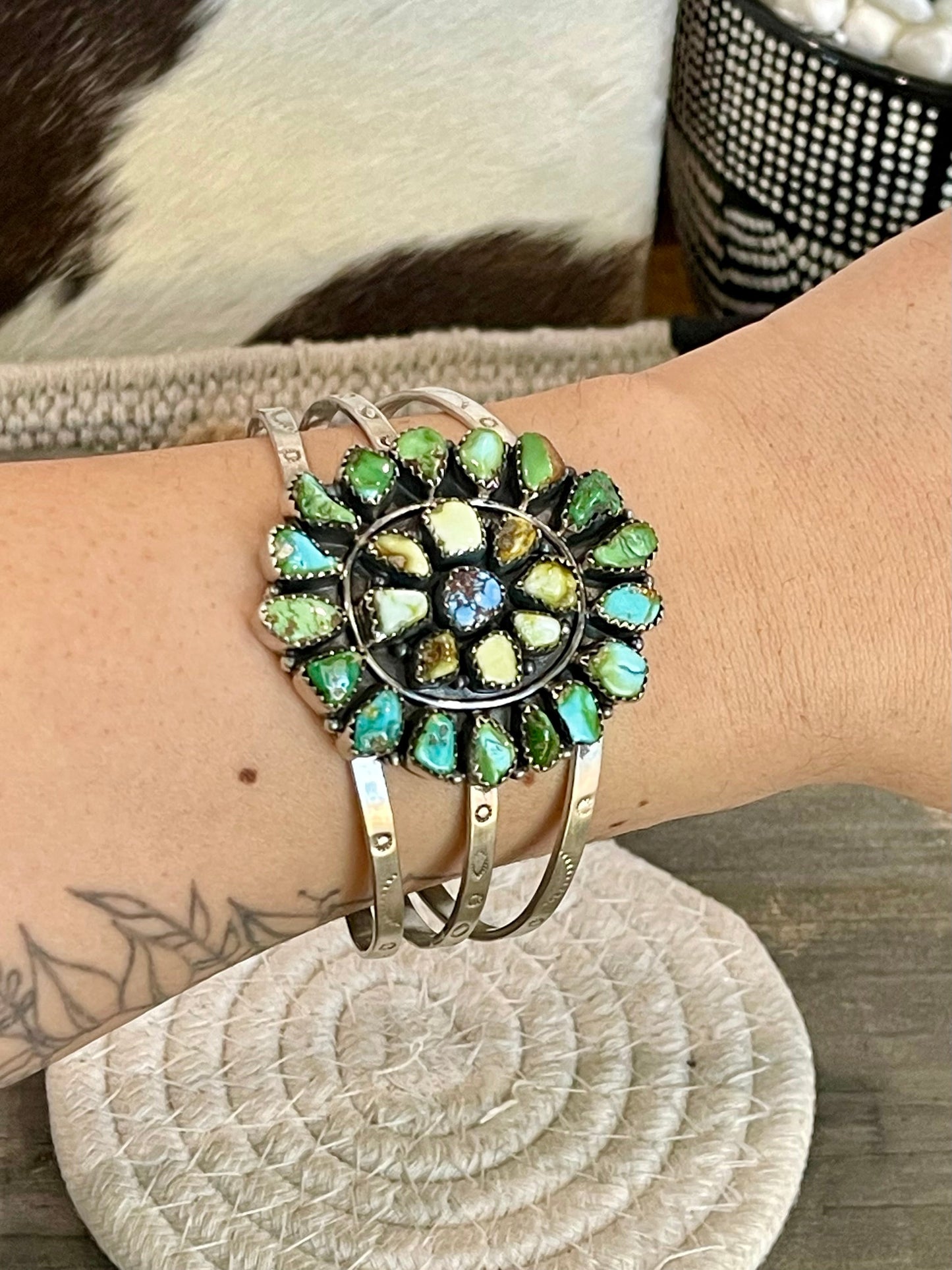 Beautiful Handmade Sterling Silver, Turquoise Multi Stone Cuff