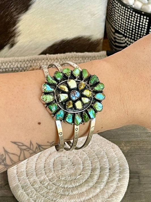 Beautiful Handmade Sterling Silver, Turquoise Multi Stone Cuff