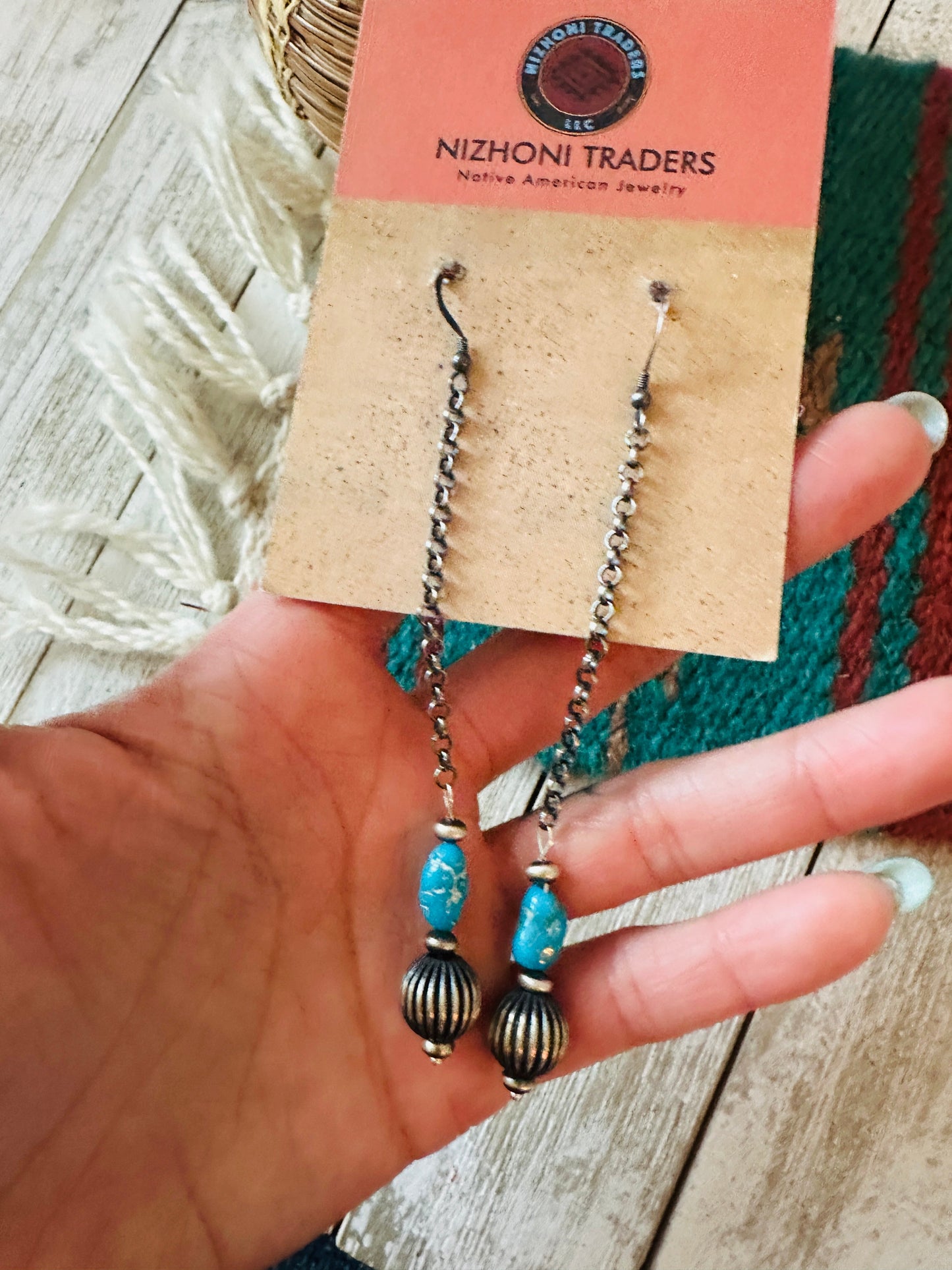 Handcrafted Turquoise & Sterling Silver Chain Dangle Earrings