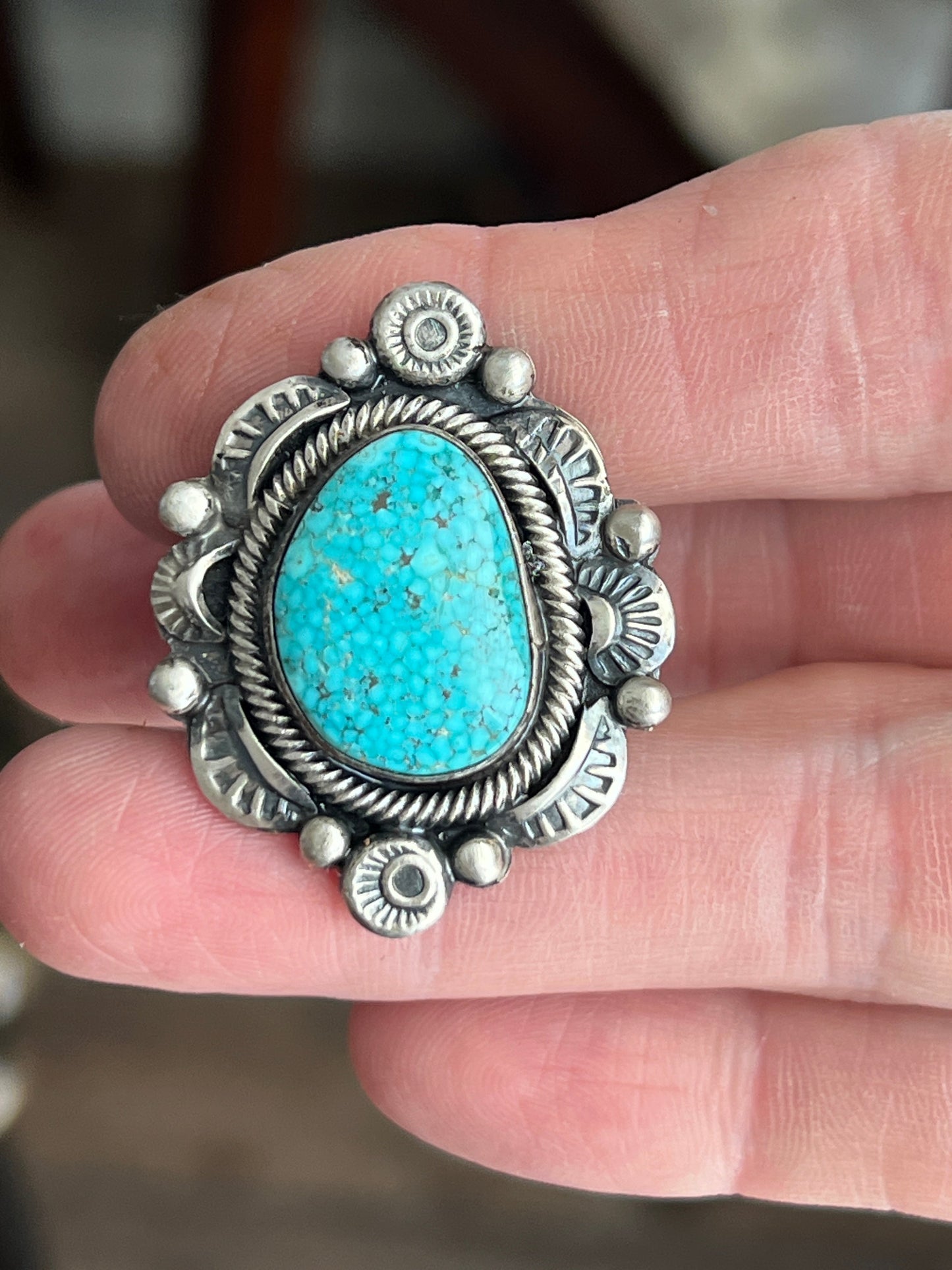 Handcrafted Sterling Silver and Natural Kingman Web Ring by Boyd Ashley, Size 8