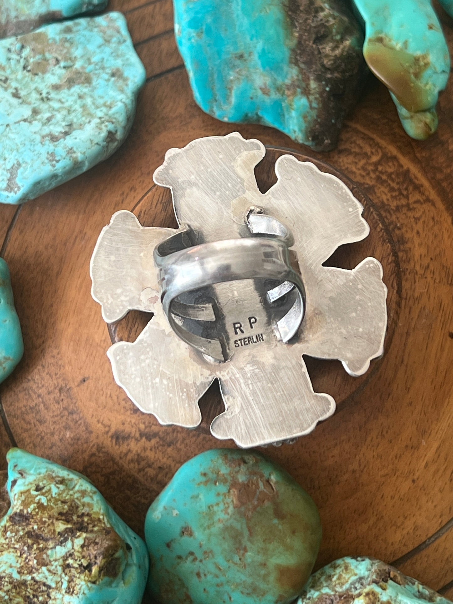 Rosella Paxson Sterling Silver, Hubei Turquoise and Spiny Oyster Shell Cluster Ring
