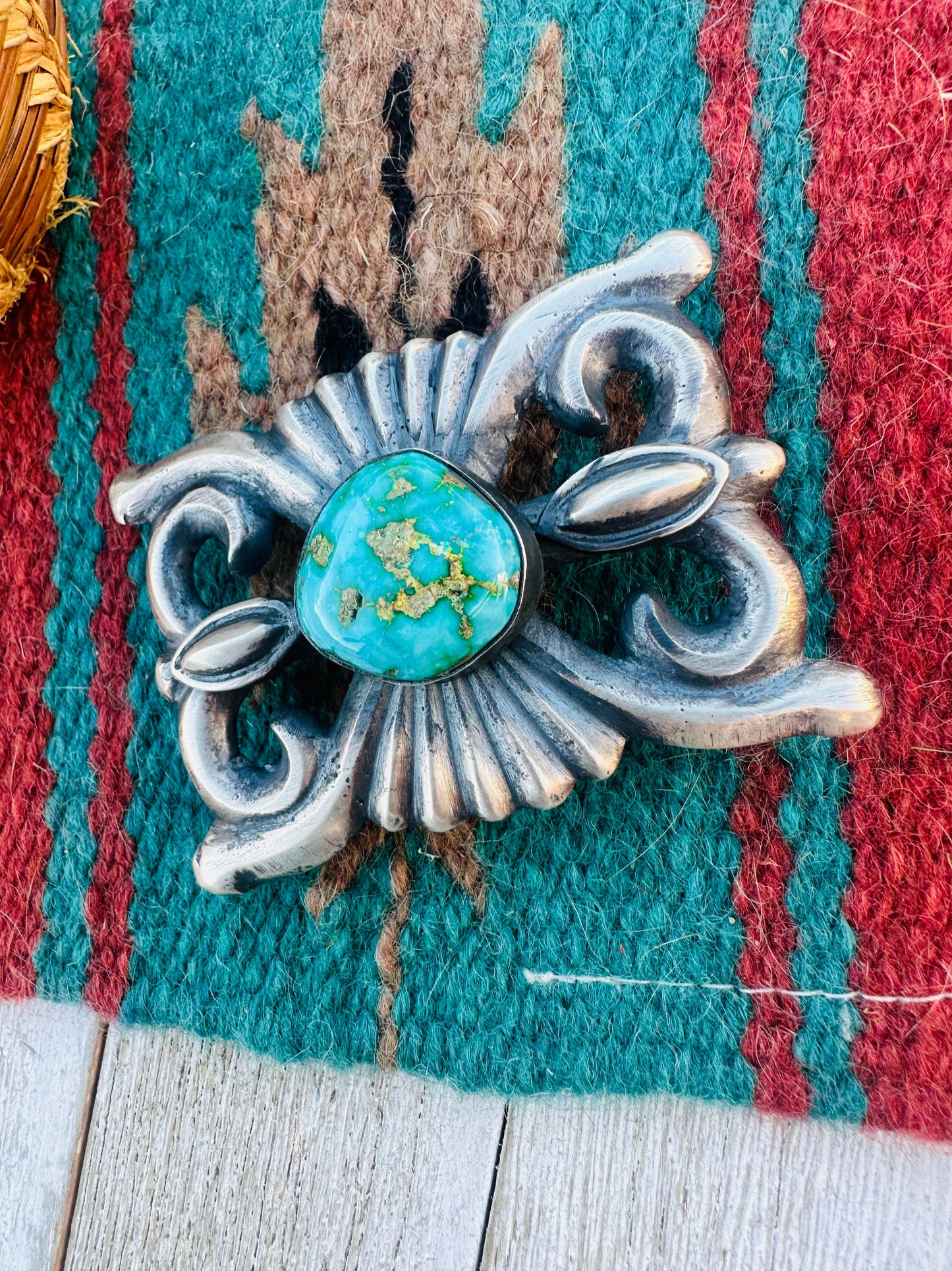 Handcrafted Turquoise & Sterling Silver Belt Buckle by Chimney Butte