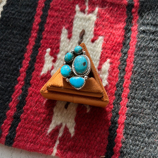 Beautiful Handmade Turquoise And Sterling Silver Adjustable Ring Signed Nizhoni