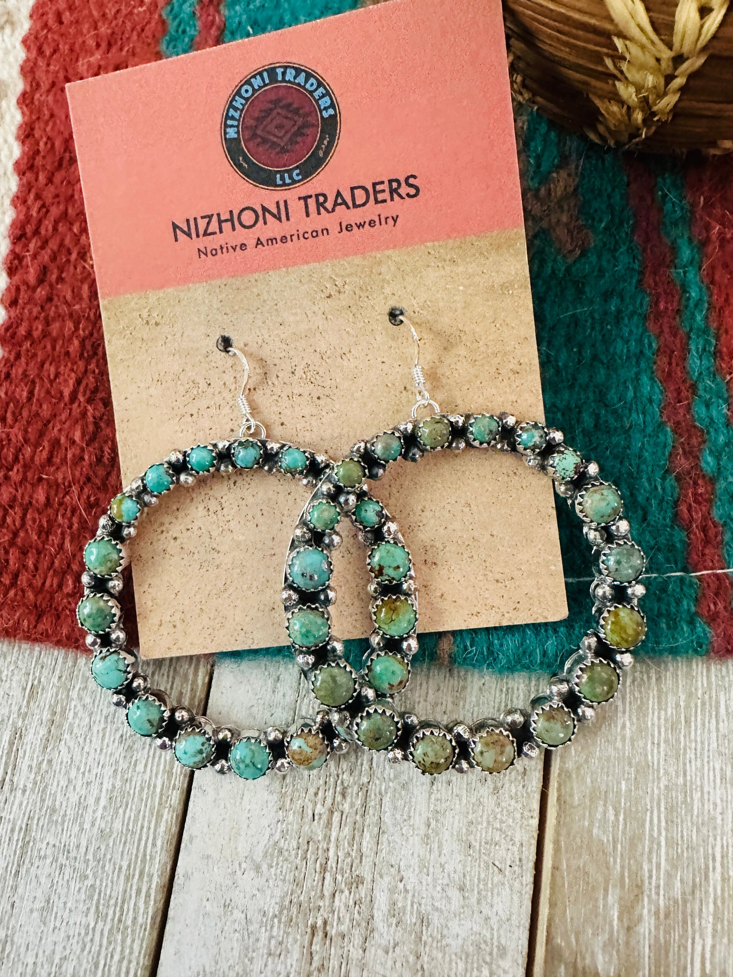 Handcrafted Turquoise and Sterling Silver Dangle Hoop Earrings