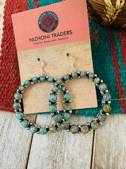 Handcrafted Turquoise and Sterling Silver Dangle Hoop Earrings