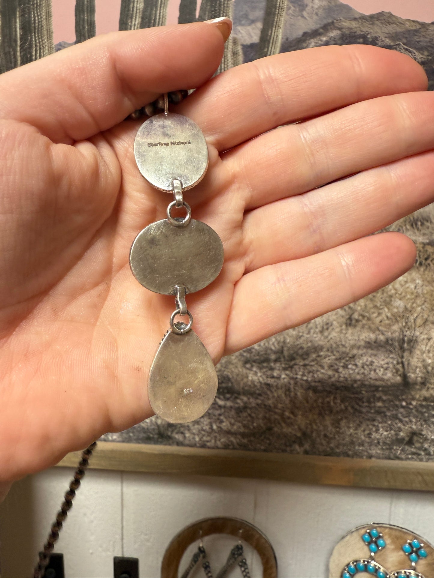 Handmade Sterling Silver & Royston Turquoise Lariat Necklace