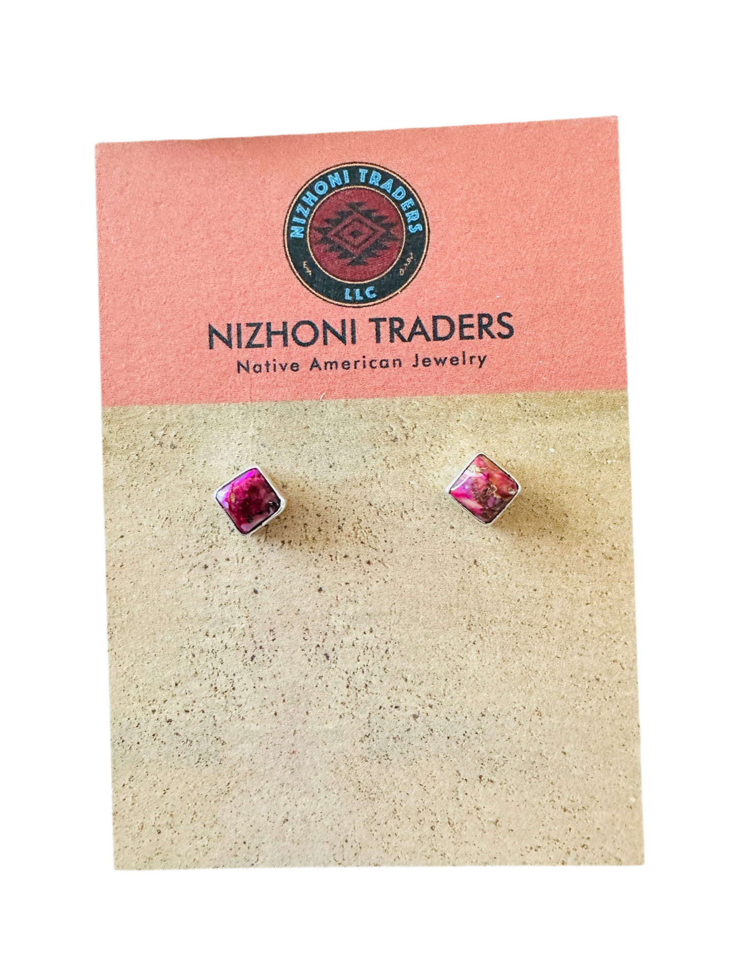 Handcrafted Sterling Silver & Pink Mojave Square Stud Earnings