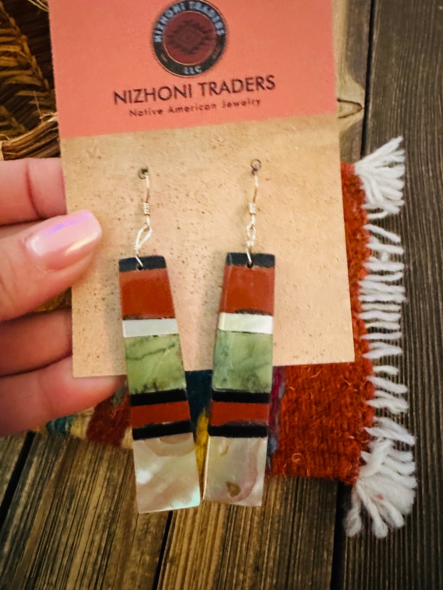 Handcrafted Multi Stone Inlay Slab Dangle Earrings