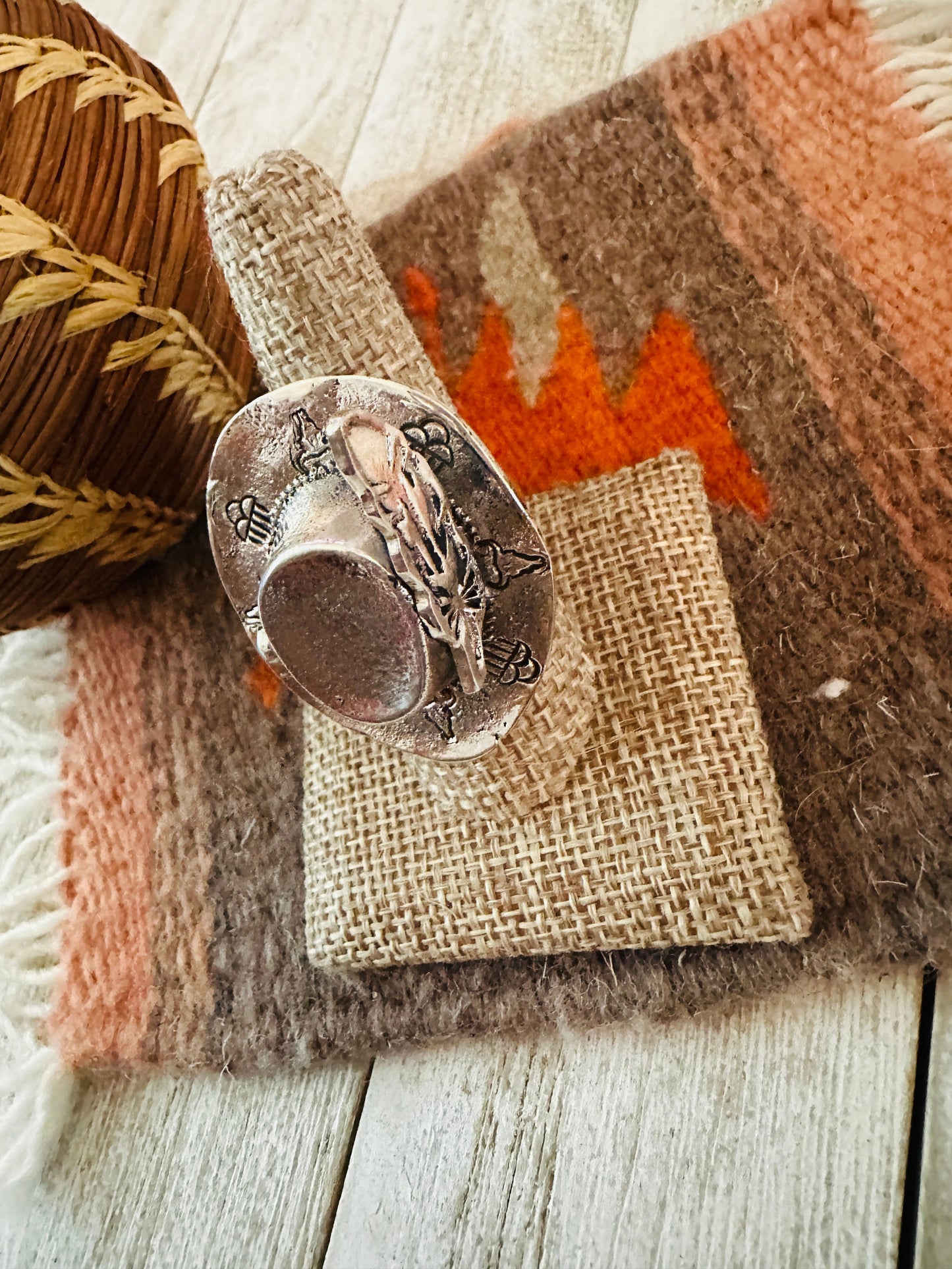 Handcrafted Turquoise and Sterling Silver Cowboy Hat Adjustable Ring