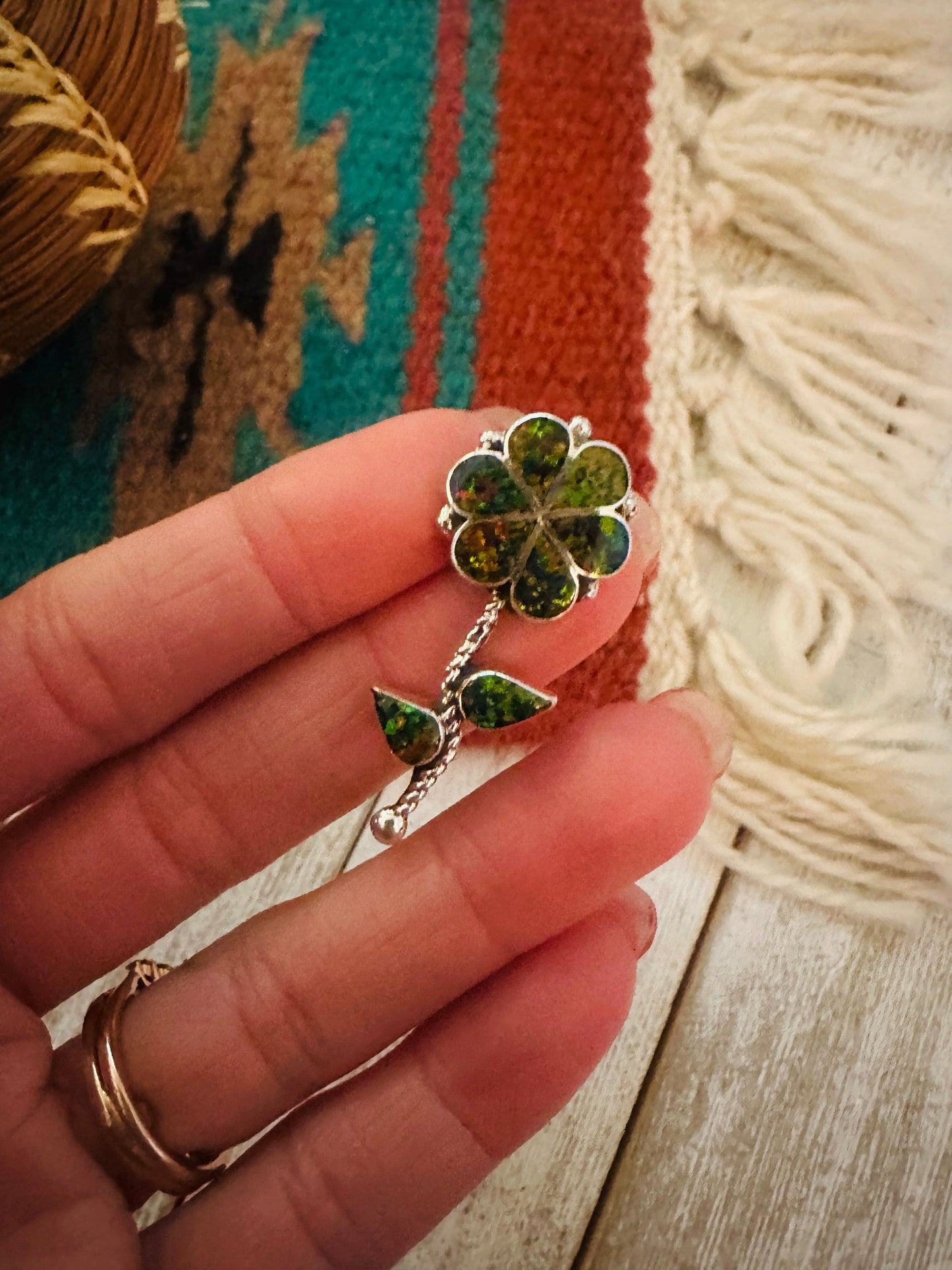 Handcrafted Opal & Sterling Silver Inlay Flower Pendant