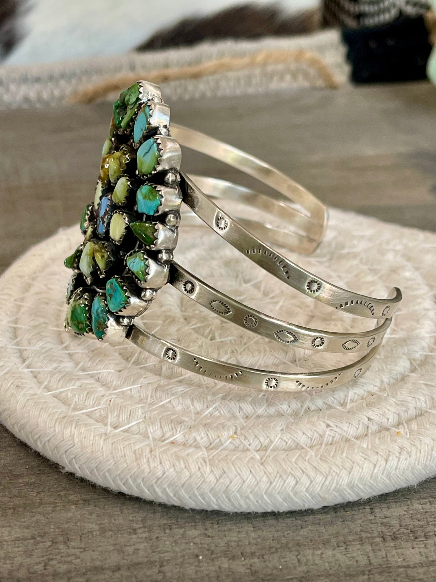 Beautiful Handmade Sterling Silver, Turquoise Multi Stone Cuff