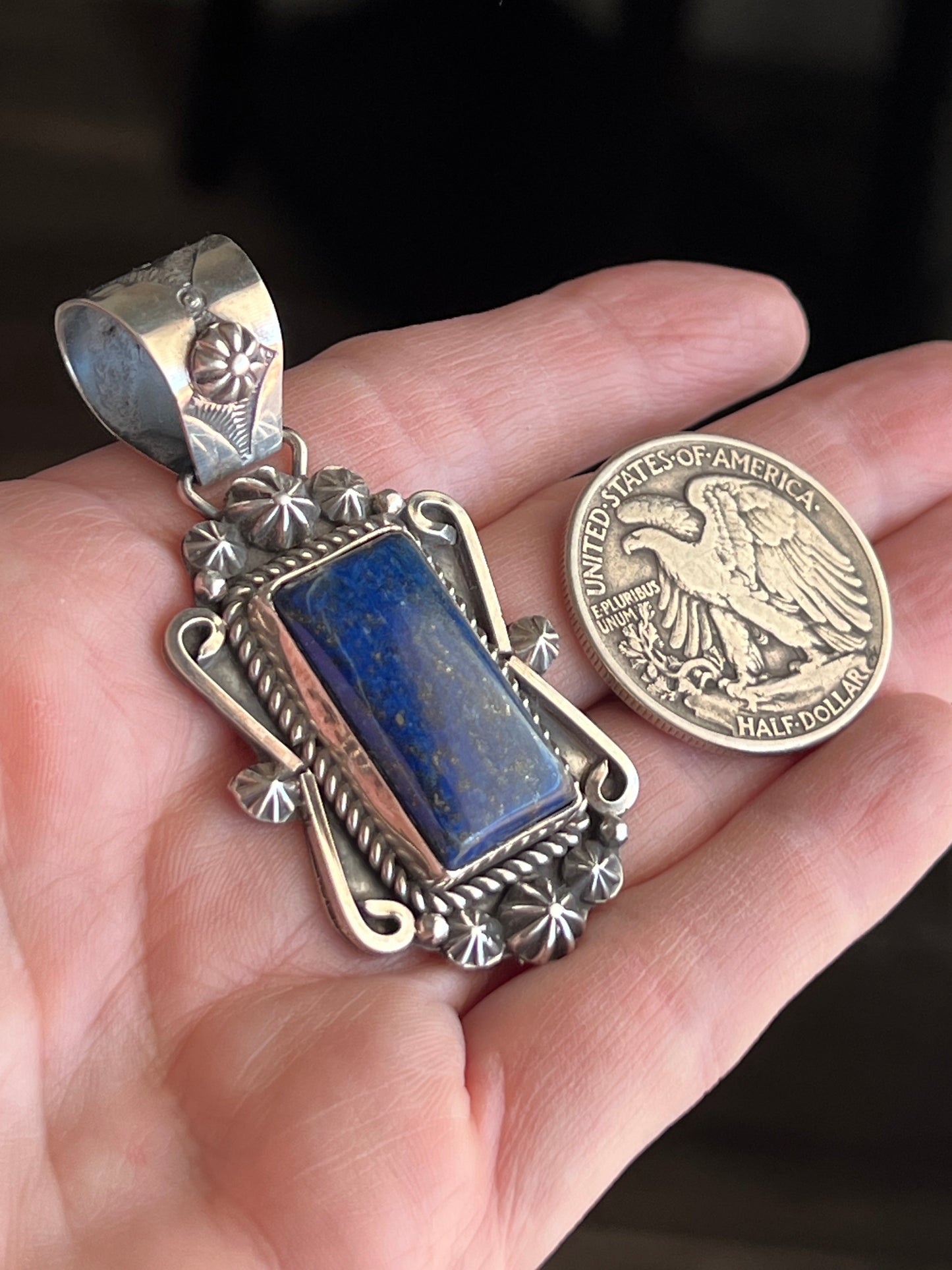 Handcrafted Rectangular Sterling Silver and Lapis Lazuli Pendant by Rosella Paxson