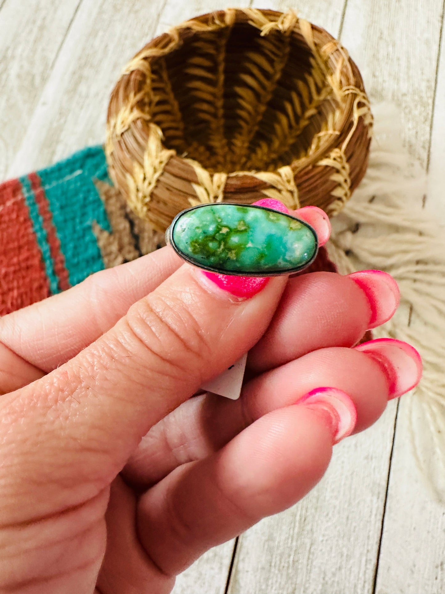 Handcrafted Sterling Silver & Sonoran Mountain Turquoise Band Ring Size 9