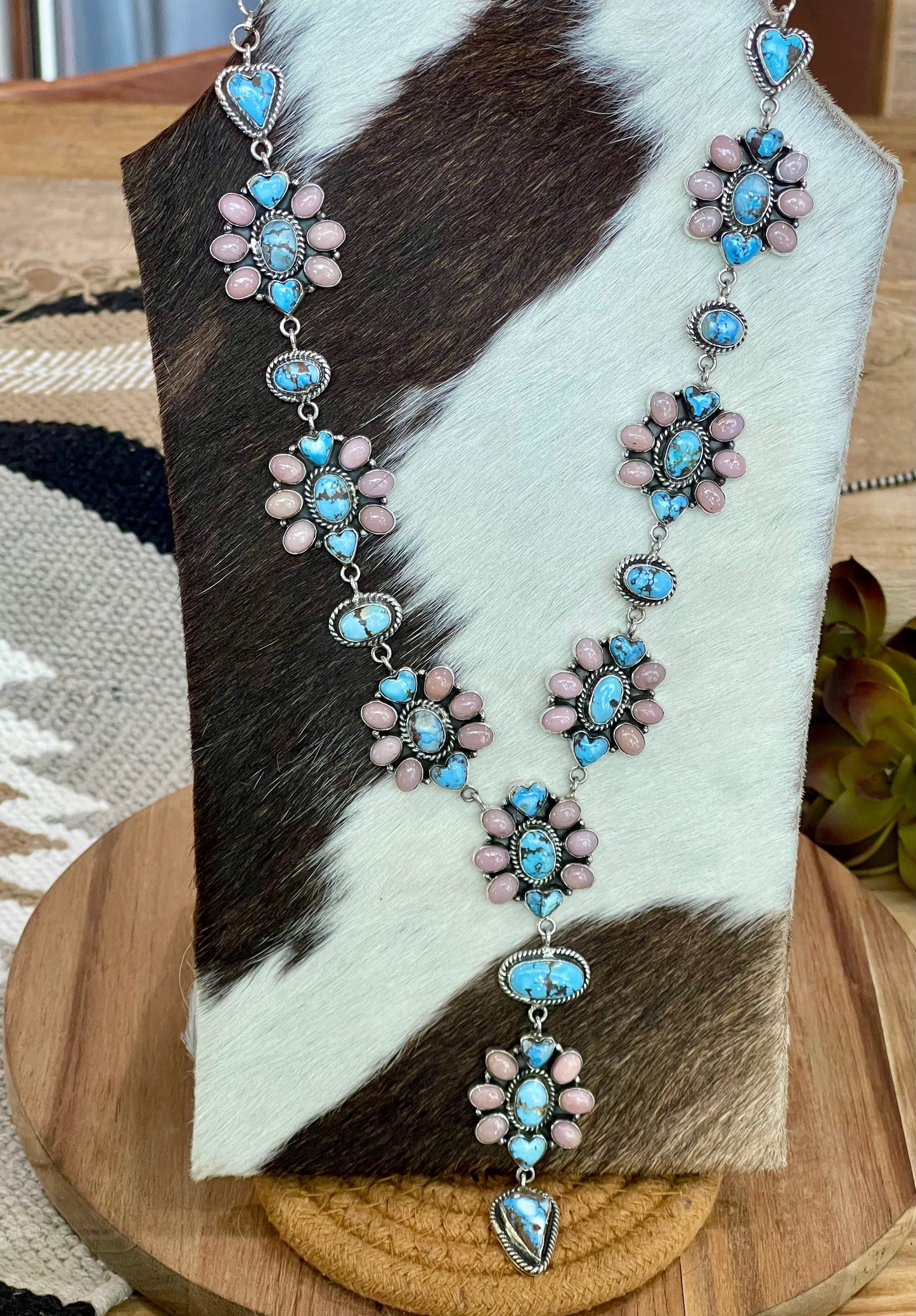Handmade Sterling Silver, Golden Hills & Pink Conch Lariat Necklace