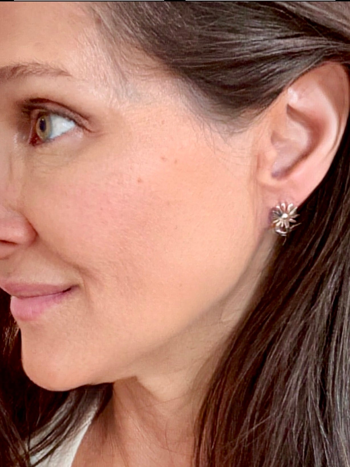 Daisy Flower with Stem Sterling Silver Earrings