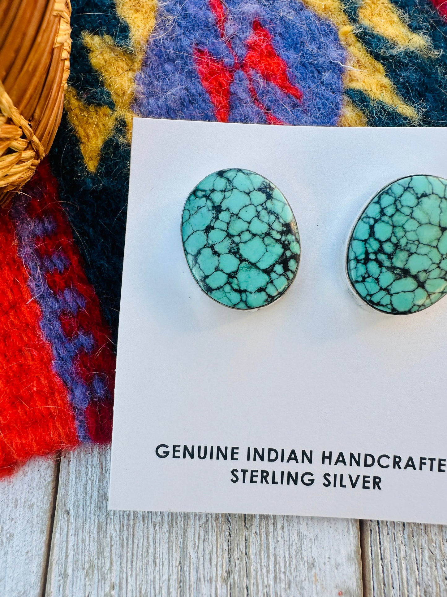 Handcrafted Kingman Web Turquoise & Sterling Silver Post Earrings
