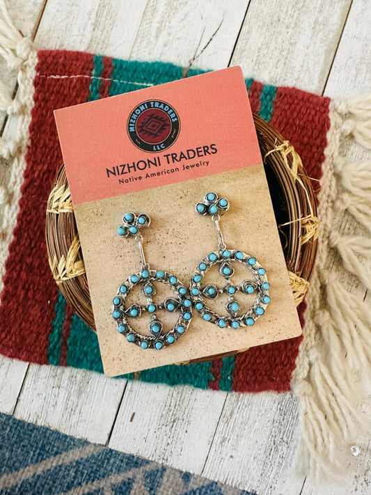 Handcrafted Sterling Silver & Turquoise Petit Point Dangle Earrings