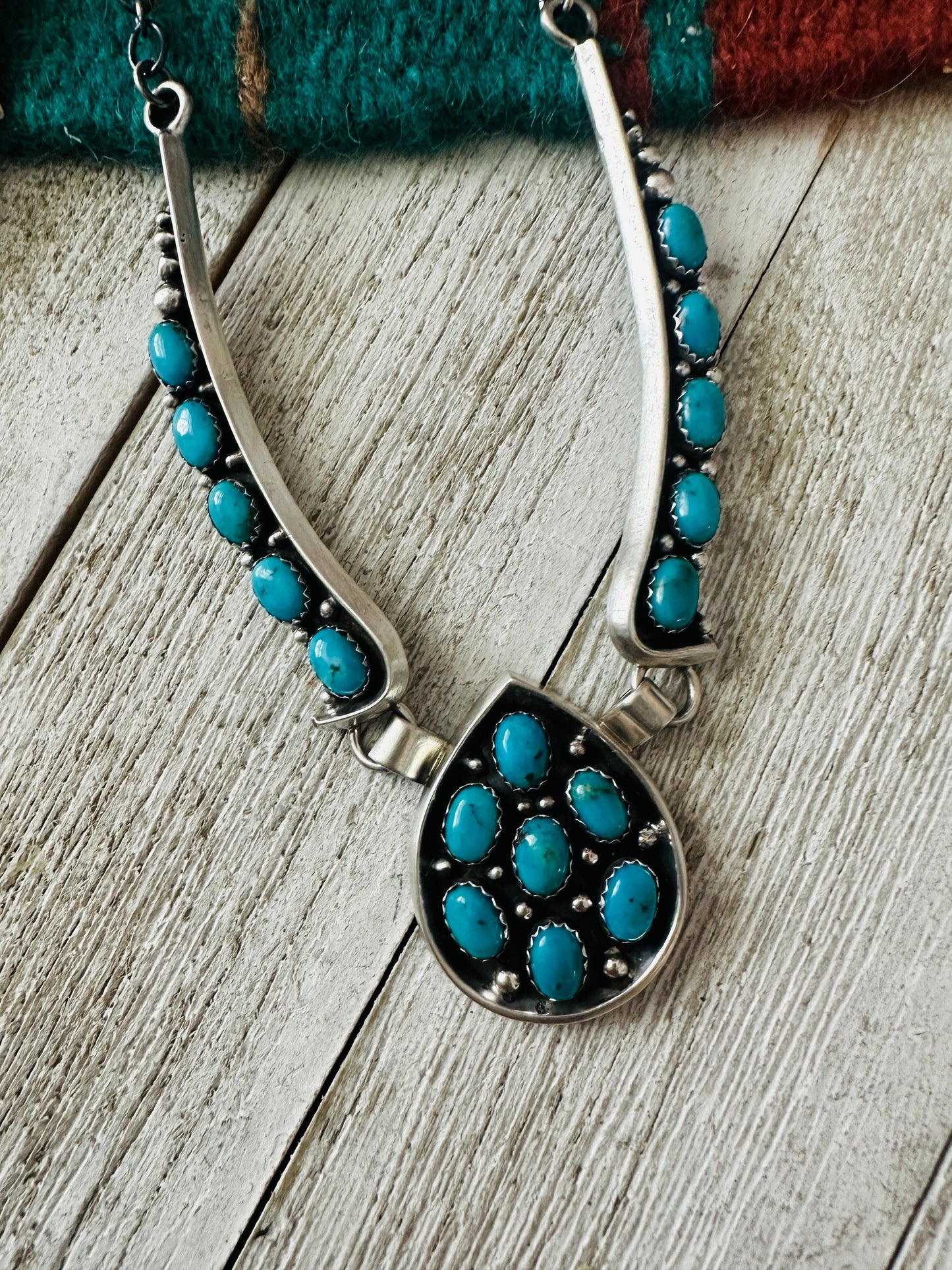 Handcrafted Sterling Silver & Turquoise Cluster Necklace and Earring Set