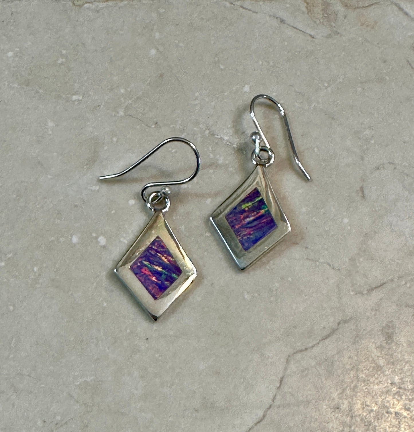 Lilac Opal Inlay Sterling Silver Earrings on Hook
