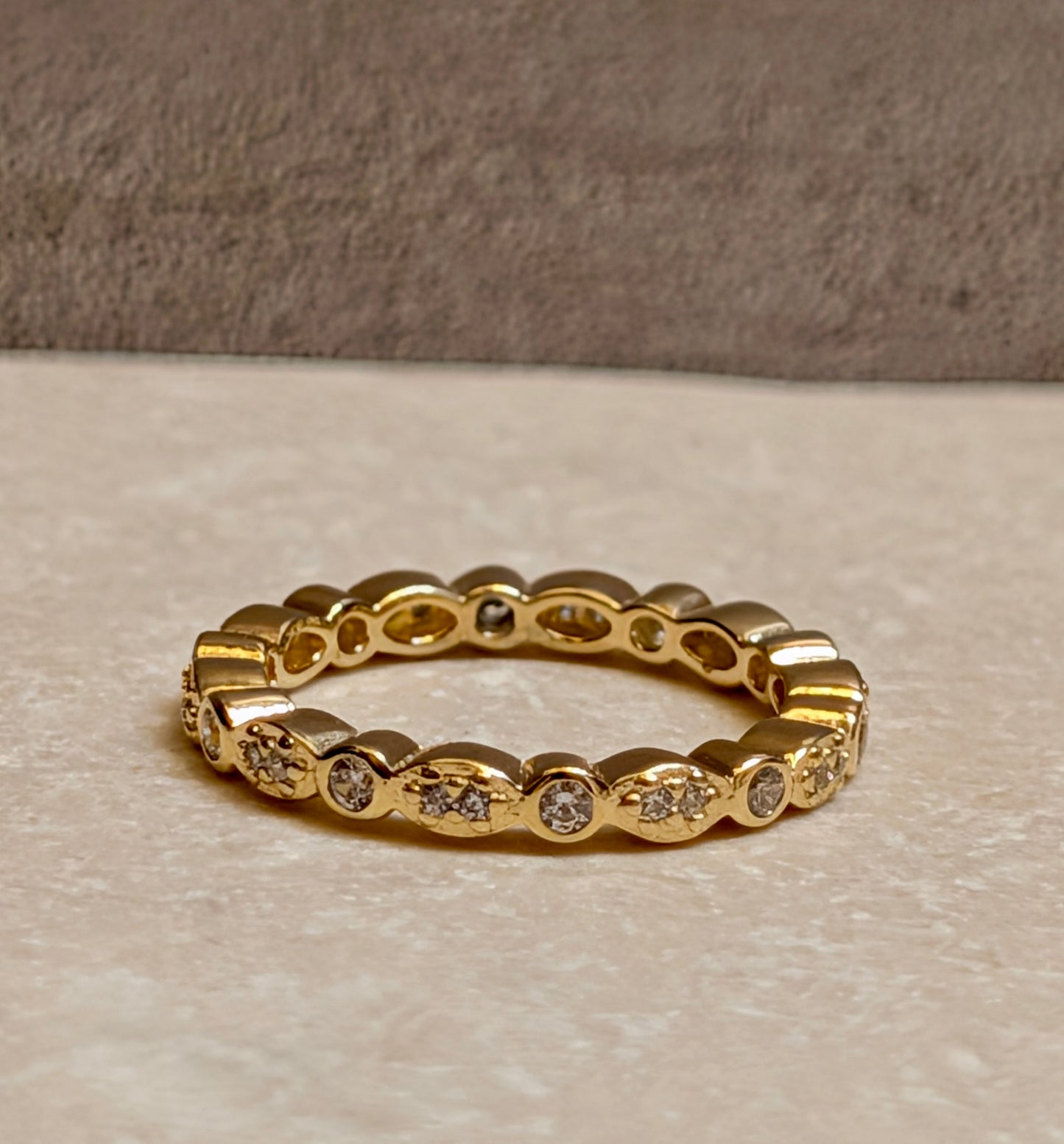 14k Gold CZ Bezel Band Ring