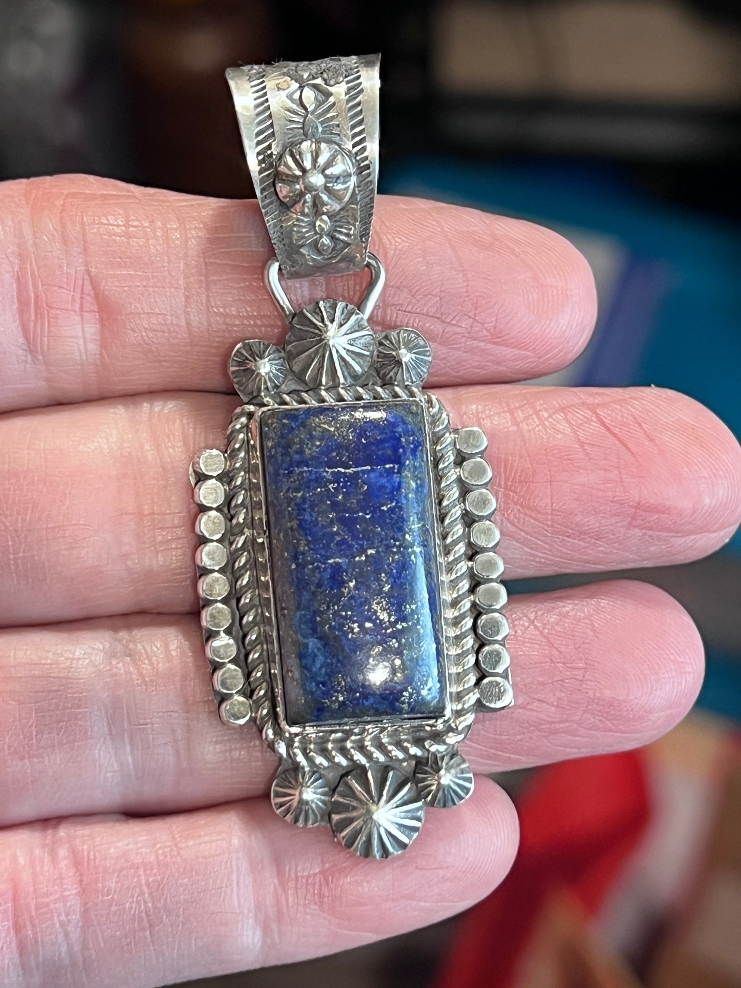 Handcrafted Rectangular Sterling Silver and Lapis Lazuli Pendant by Rosella Paxson
