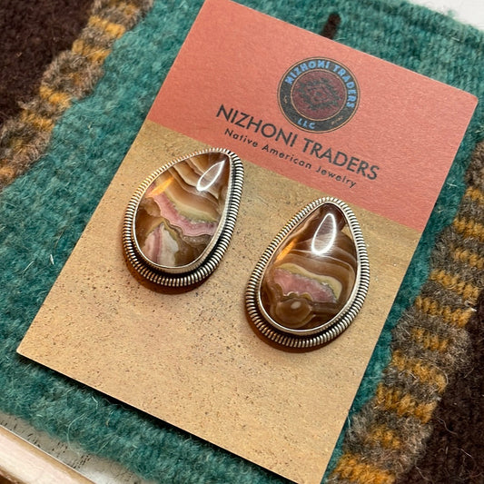 Handcrafted Sterling Silver & Rhodochrosite Stone Post Earrings