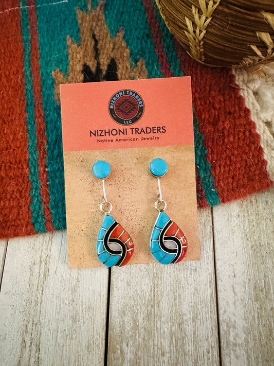 Handcrafted Multi Stone & Sterling Silver Inlay Dangle Earrings