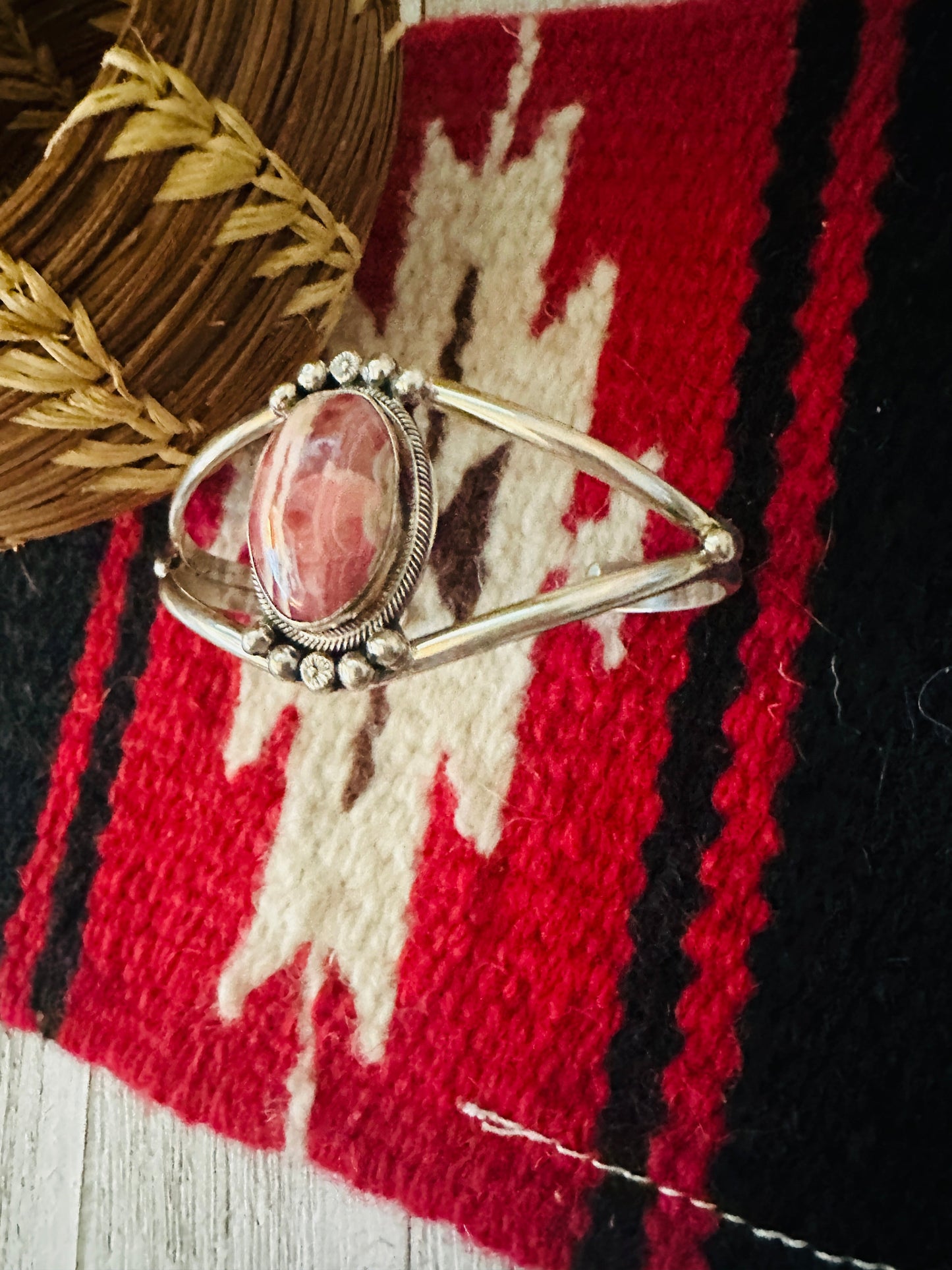 Navajo Rhodochrosite & Sterling Silver Cuff Bracelet