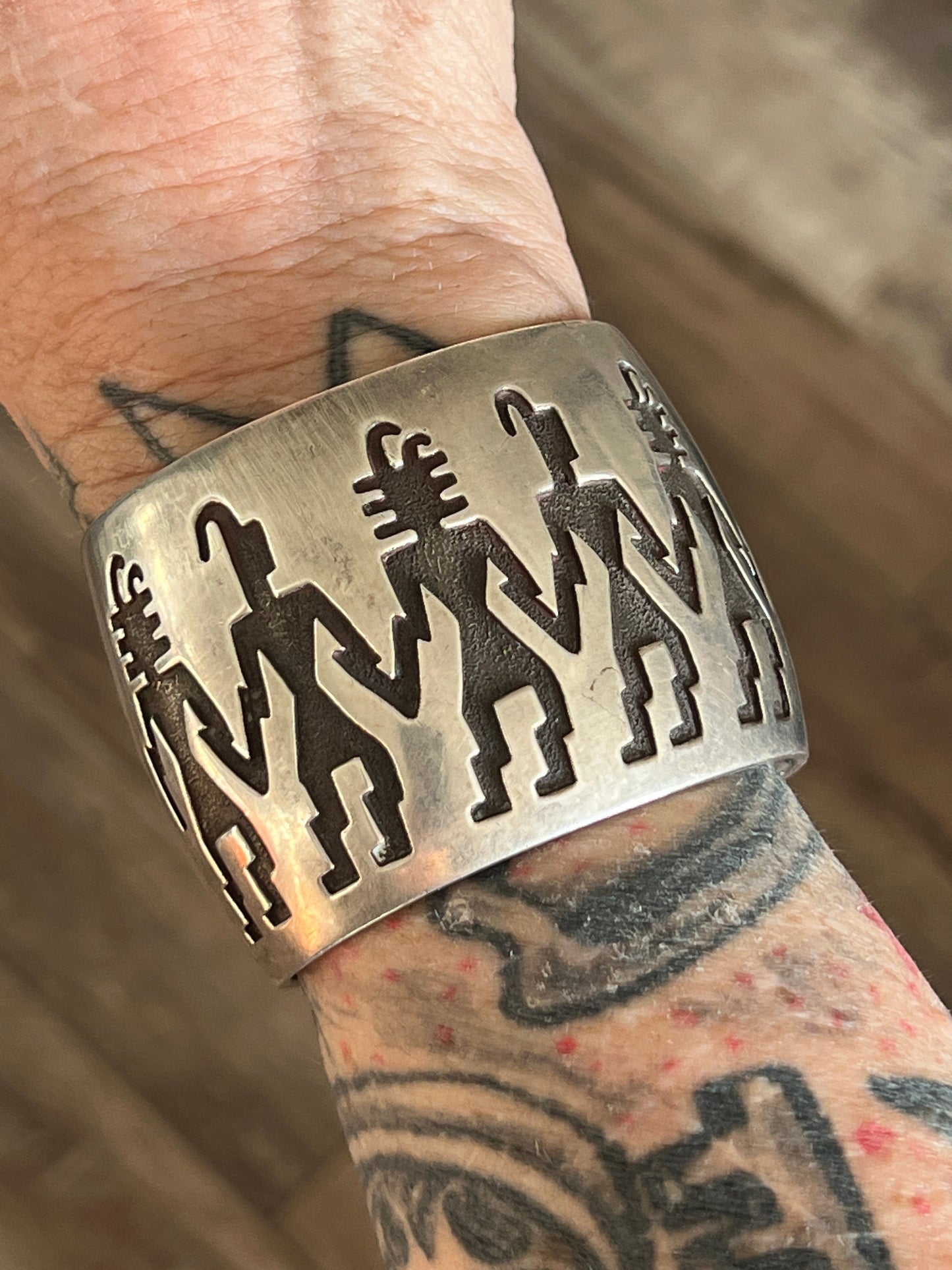 Handcrafted Vintage Sterling Silver Petroglyph Cuff
