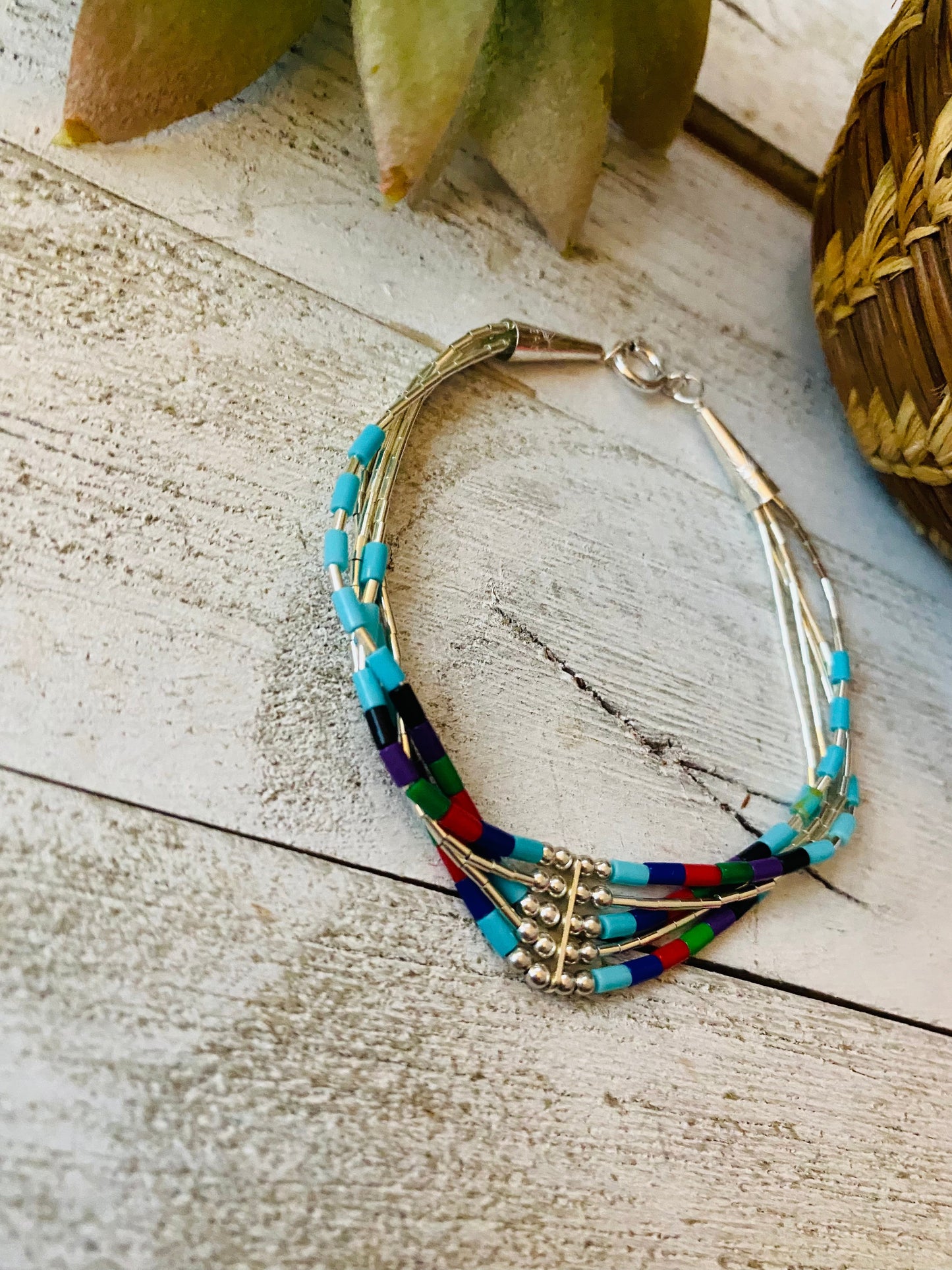 Handcrafted Multi Stone & Sterling Liquid Silver Beaded Bracelet
