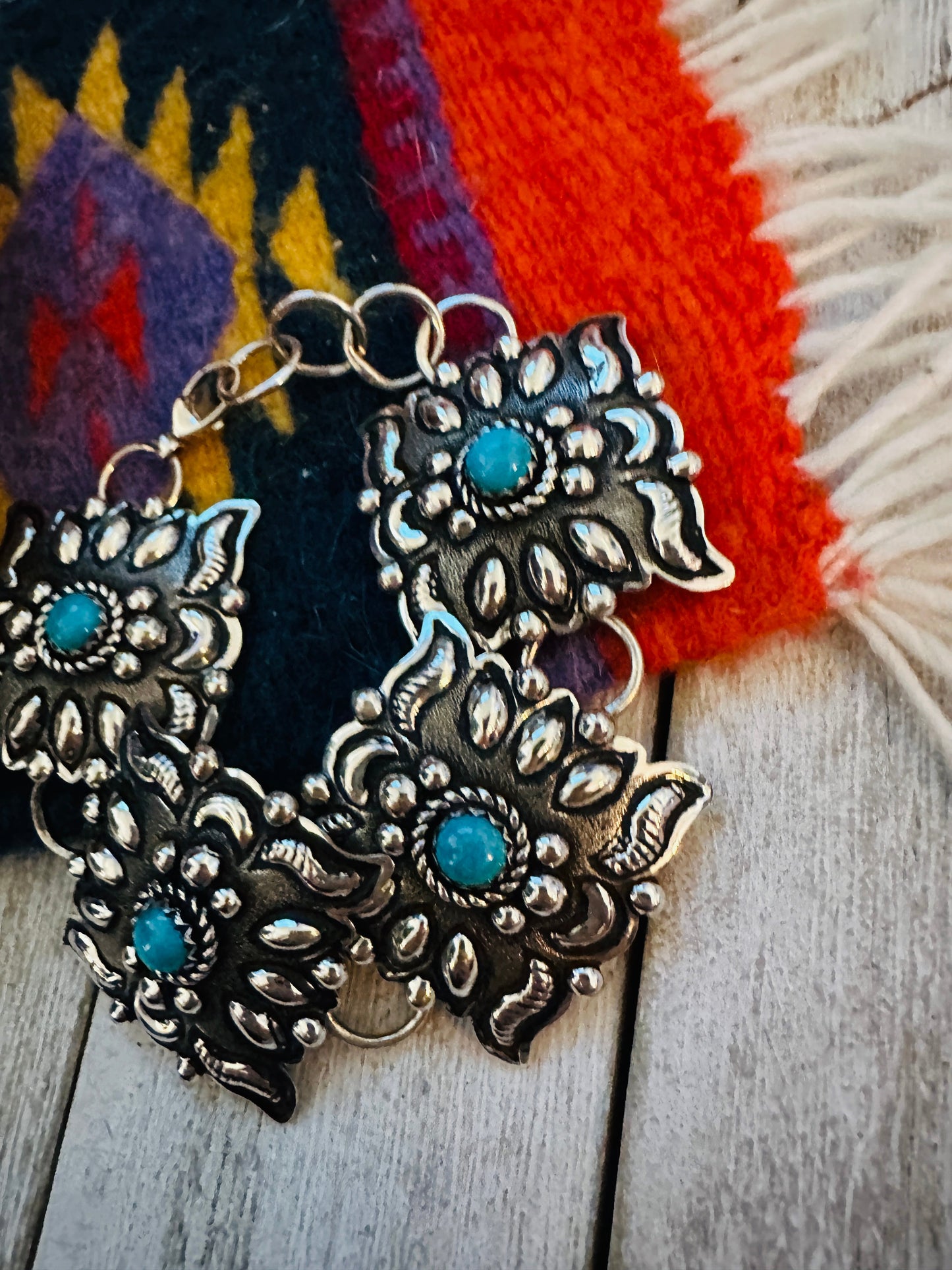 Handcrafted Turquoise & Sterling Silver Concho Link Bracelet