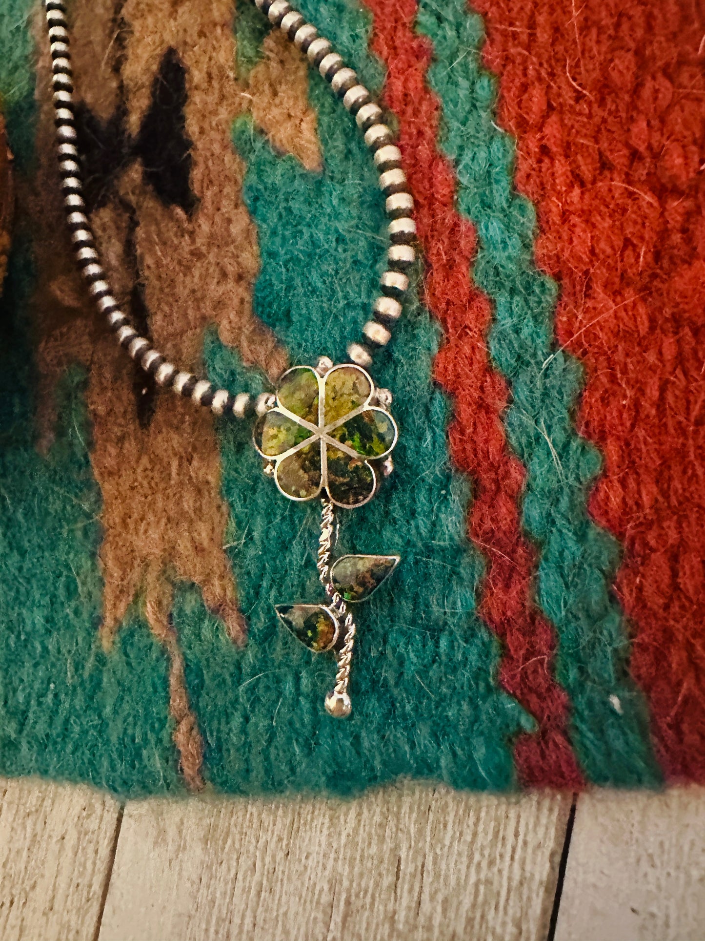 Handcrafted Opal & Sterling Silver Inlay Flower Pendant